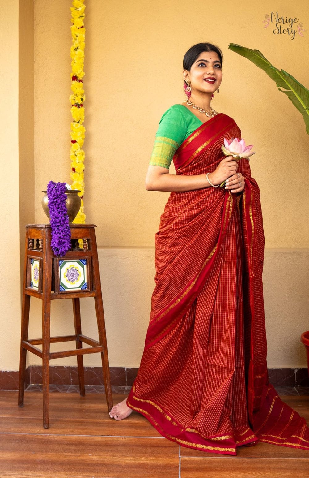 Mangalyam Soft Cotton Checked Saree with Smooth Finish Cotton Saree